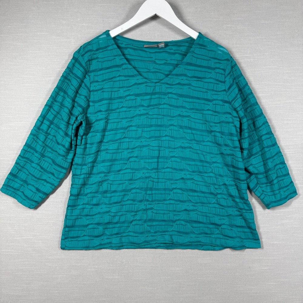 Chicos Blouse Womans 2 Blue Lace Layered Ruffles Casual Chic Relaxed
